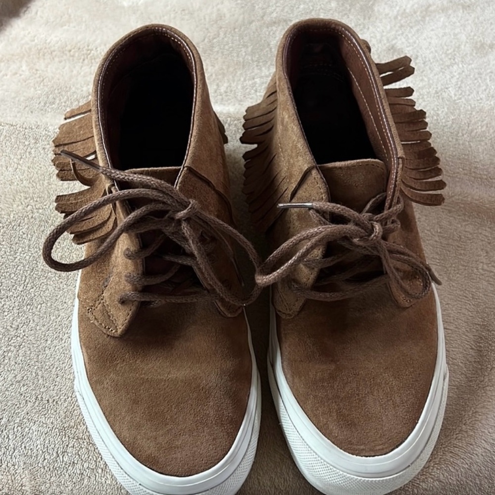 Vans tan suede fringe moccasin hi tops
